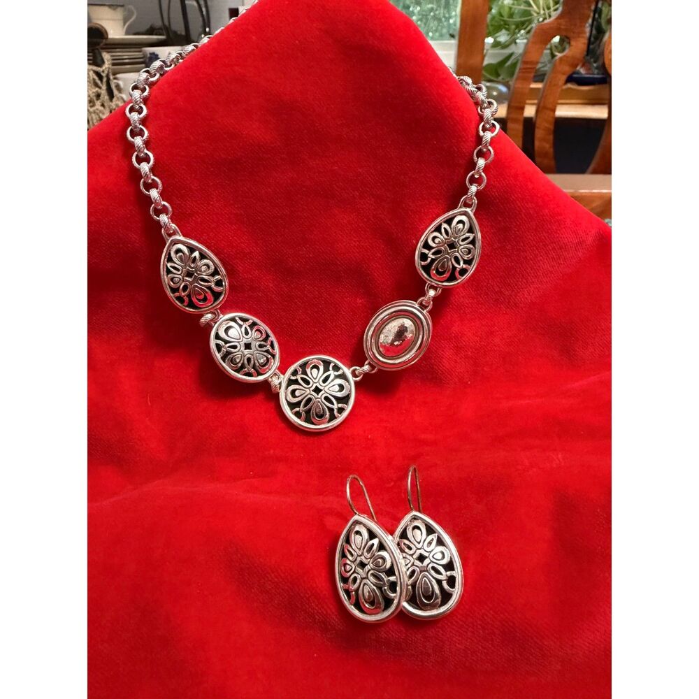 Brighton Reversible Medallion Pendant Necklace Earrings Set in Silver Gold Tone